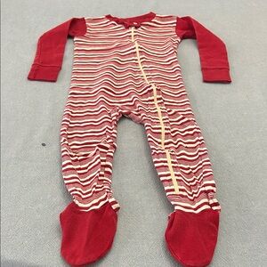 Burt's Bees Baby Red and White Wavy Striped Footie